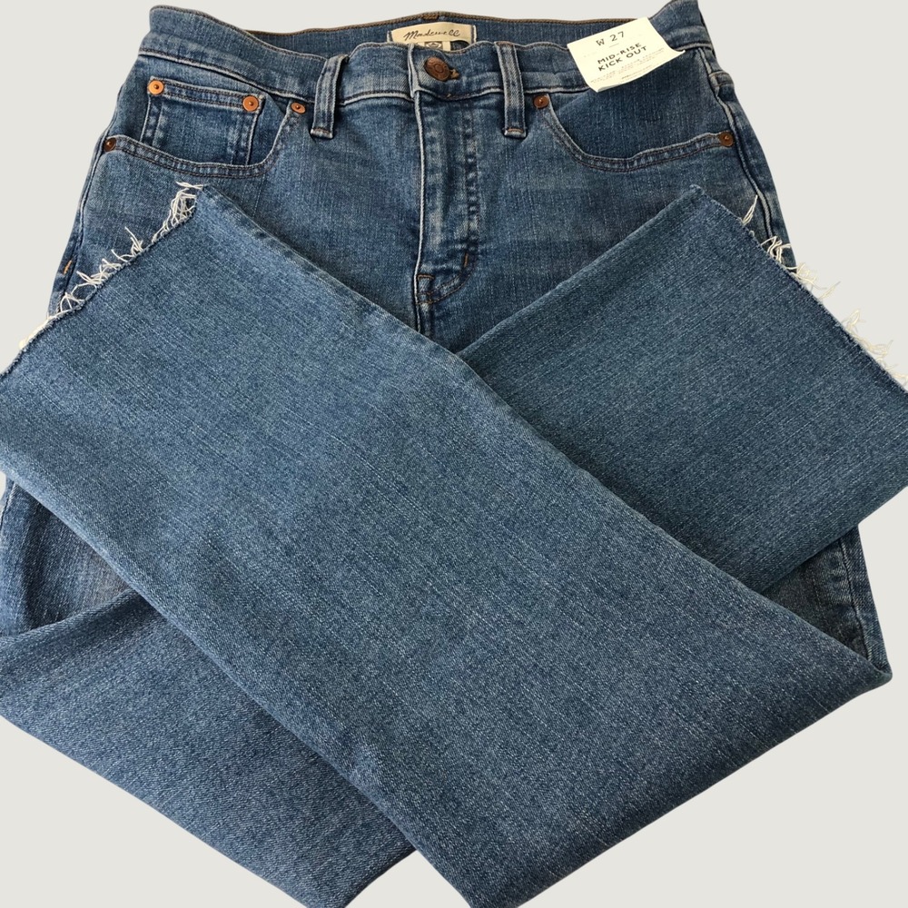 NEW Madewell Mid Rise Kick Out Jeans Womens 27 Ankle Length Magic Pockets NI962
